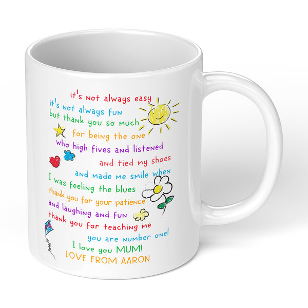 Personalised Mug Gift For Teacher Mum Father With Nice Thank you Paragraph