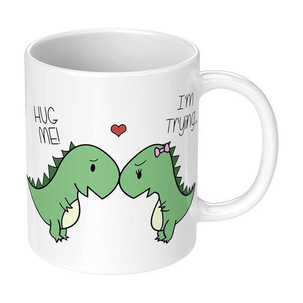 Valentines Day Mug Gift With Cute Couple Dino Hug me Design Perfect Gift For Couples