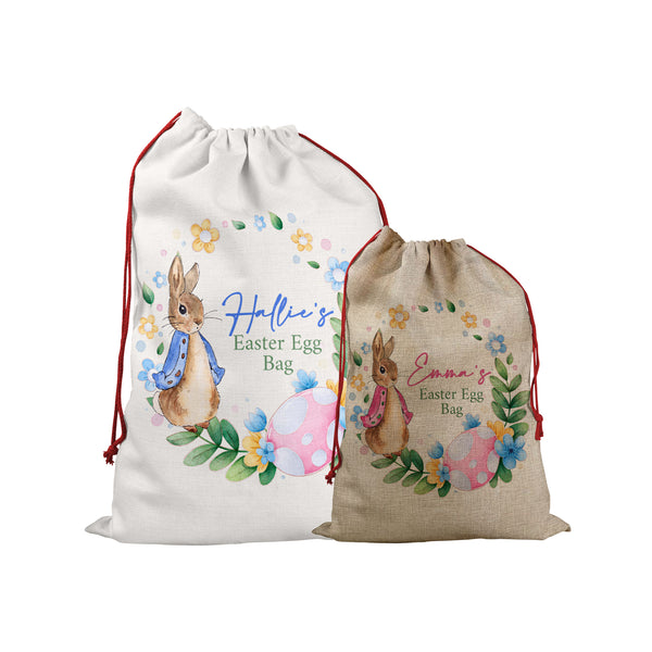 Personalised Easter Sack With Easter Egg And Bunny Rabbit Design For Kids And Childrens