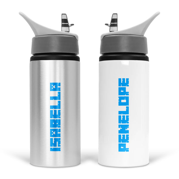 Personalised 600ml Aluminium Water Bottle With Custom Mine Craft Text Design