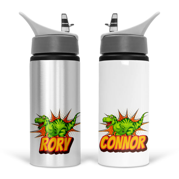 Personalised 600ml Aluminium Water Bottle For Childrens With Dinosaur Roar Design