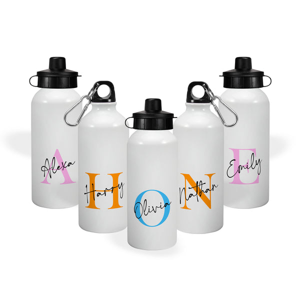 Personalised Aluminium Sport Cap Water Bottle Custom Initial Name For Kids Gifts