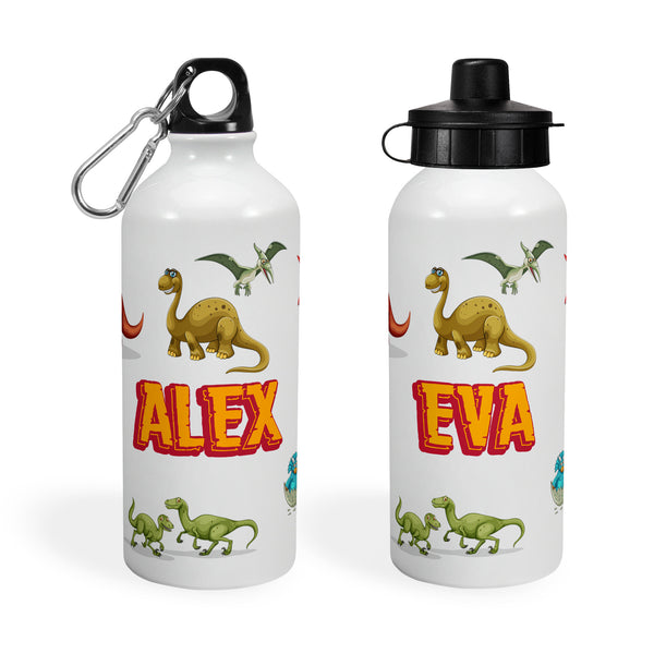 Personalised Aluminium Sport Cap Water Bottle With Dinosaurs Design For Kids Birthday Gift