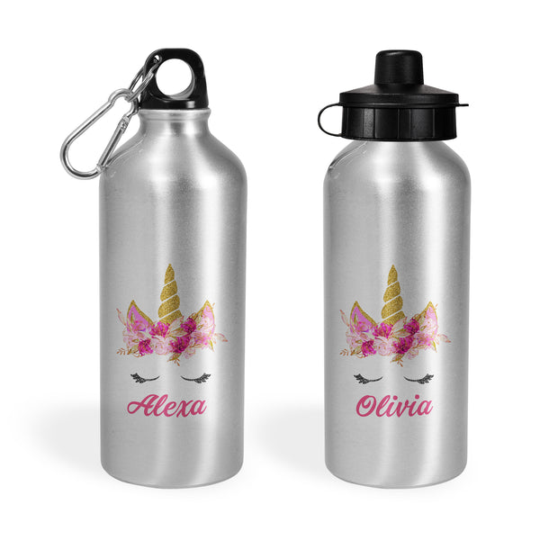 Personalised Aluminium Sport Cap Water Bottle With Cute Unicorn Head Design For Kids Gifts