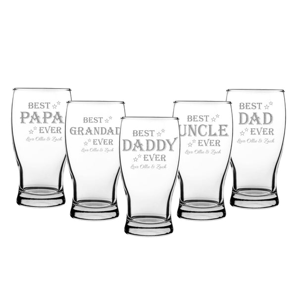 Personalised Beer Glass With Best Dad Ever Engraved Design For Fathers Day Or Birthday Gift