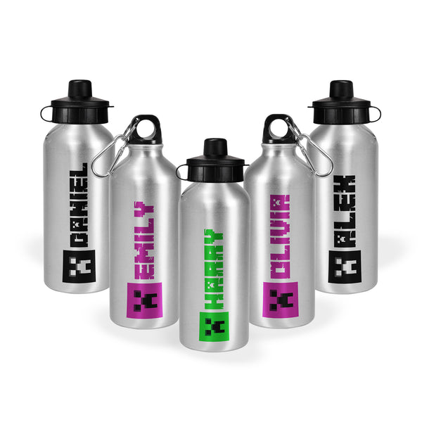 Personalised Aluminium Sport Cap Water Bottle With Mine Icon Design With Custom Name