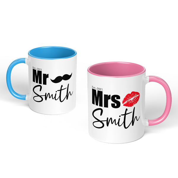 Valentines Day Or Anniversary Mug Gift For Mr And Mrs Couple With Custom Name And Wedding Years