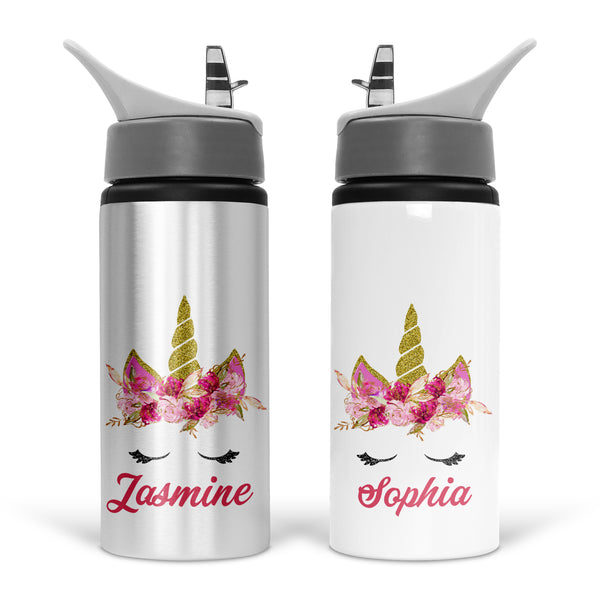 Personalised 600ml Aluminium School Water Bottle With Nice Unicorn Design For Kids