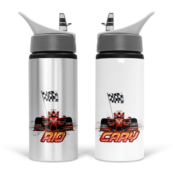 Personalised Sport Drink 600ml Aluminium Water Bottle With Racing Car Design For Kids