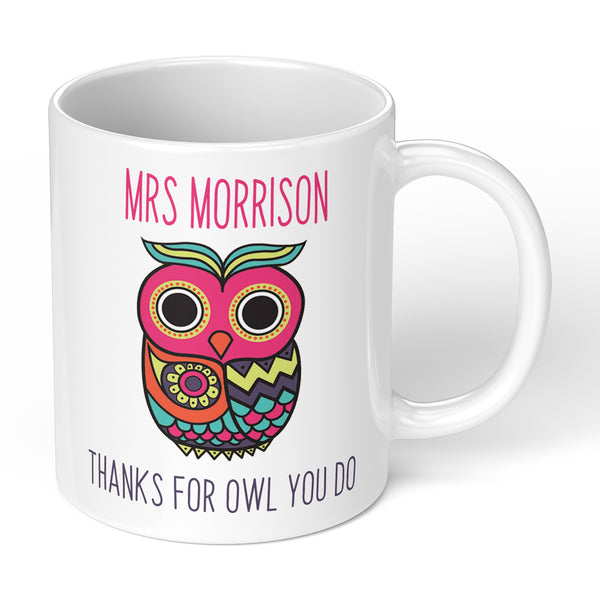 Personalised Thank You Mug Gift For Teacher With Owl Design