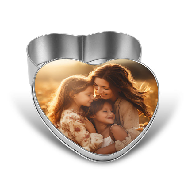 Personalised Heart Metal Tin Storage With Custom Photo For Mum Grandma Auntie Nanny