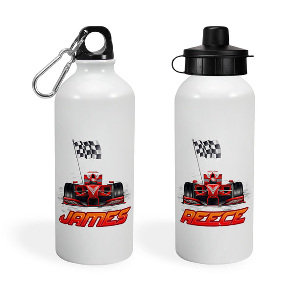 Personalised Aluminium Sport Cap Water Bottle With Racing Car Design For Birthday Gift