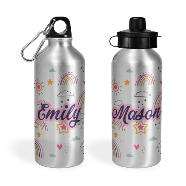 Personalised Aluminium Sport Cap Water Bottle With Nice Rainbow Design For Kids Birthday Gifts