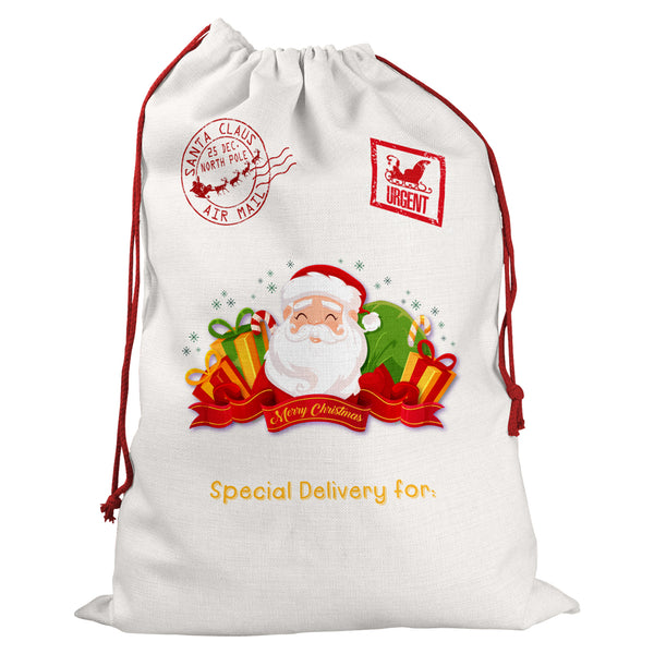 Personalised Santa Sack With Santa Claus Design And Custom Name For Kids And Childrens