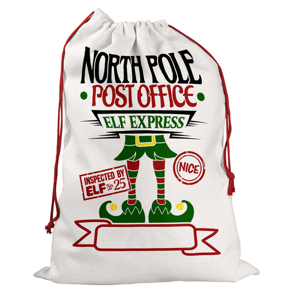 Personalised Santa Sack WIth North Pole Elf Express Design For Childrens And Kids Gift