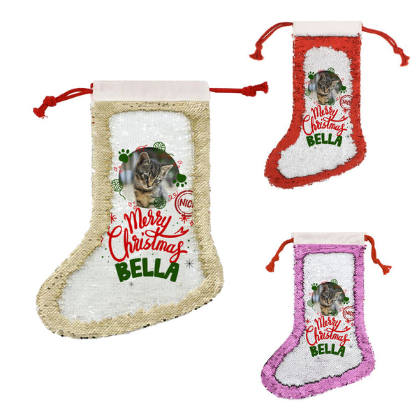 Personalised Christmas Stocking For Cats For With Name And Photo