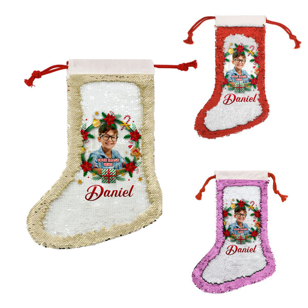 Personalised Christmas Stockings With Custom Image Photo And Name For Kids And Childrens Gift