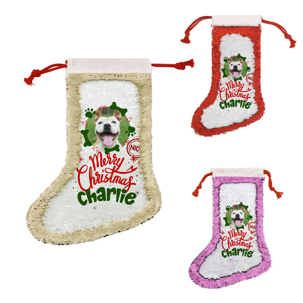 Personalised Christmas Stocking For Dog Or Pet With Name And Image