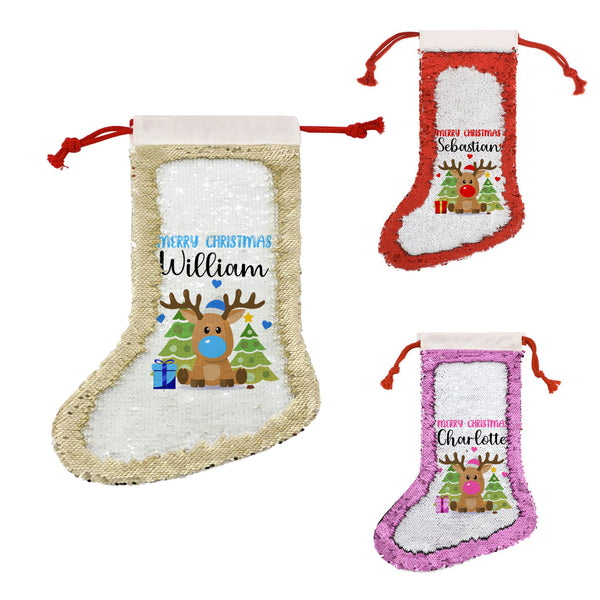 Personalised Christmas Stockings With Reindeer Design For Kids And Childrens Gifts