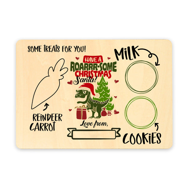 Personalised Plateboard Or Place Mats For Christmas With Dinosaur Roarsome Design